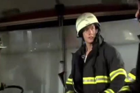Firemen raw threesome in Truck