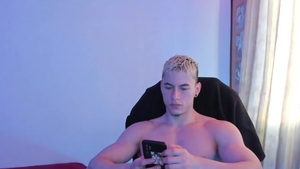 brawny blonde man stroking