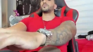 sexy Latino Hunk With Tattoos Strokes His large darksome penis