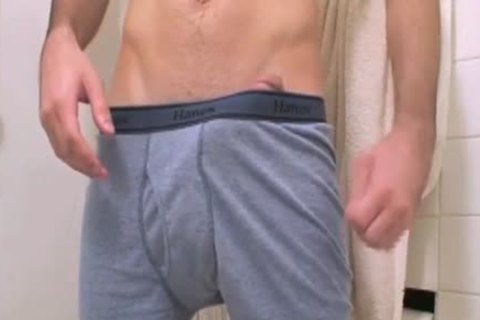 Skinny lad Jerks Off His large penis in Shower
